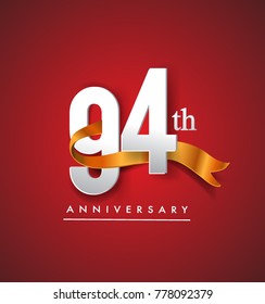 94th anniversary logotype with golden ribbon isolated on red elegance background, vector design for birthday celebration, greeting card and invitation card.