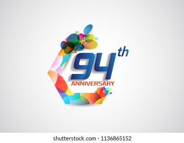 94th anniversary modern design with colorful oval pattern for celebration event. Vector illustration isolated on white background