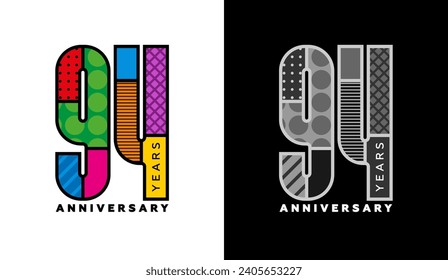 94. Jubiläum, vierundneunzig Logo-Set, farbiges Logo für Feiern, Einladungen, Glückwünsche, Web-Vorlage, Flyer und Broschüre, Retro