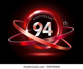 94th anniversary with shiny red ring on black background