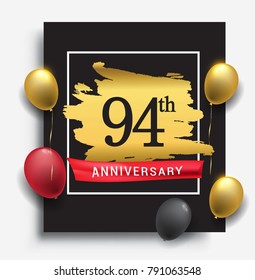 94th anniversary template design on golden brush background and balloon, vector design for greeting card and invitation card, Birthday celebration