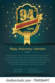 94th golden anniversary logo, 94 years anniversary celebration with leaf and ribbon