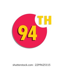 94th  ninety fourth Ordinal number in the circle, counting anniversary typography letter icon vector symbol logo illustration line editable stroke flat design style isolated on white