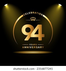 94th year anniversary celebration logo design with gold color number and ring, logo vector template