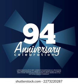 94th year anniversary celebration vector template design illustration with white text elegant blue shiny background.	