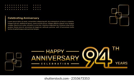 94th year anniversary template design with gold color, vector template illustration