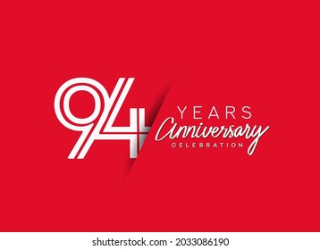 94th Years Anniversary celebration logo, flat design isolated on red background.