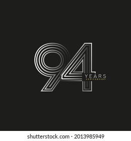 94th years anniversary celebration logotype with linked number black and white. Simple and modern design, vector design for anniversary celebration.