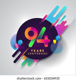 94th years Anniversary logo with colorful abstract background, vector design template elements for invitation card and poster your birthday celebration.