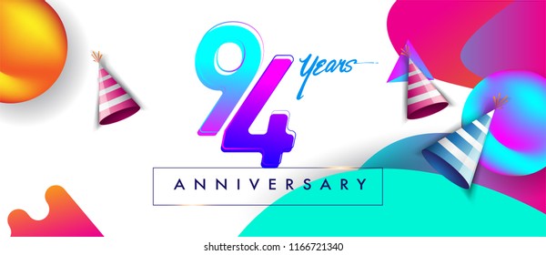 94th years anniversary logo, vector design birthday celebration with colorful geometric background and abstract elements.