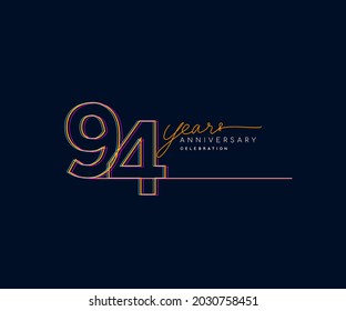 94th Years Anniversary Logotype with Colorful Multi Line Number Isolated on Dark Background.