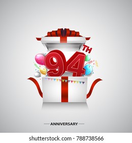 94th years anniversary logotype with elegant blue color and ribbon isolated on white background for celebration