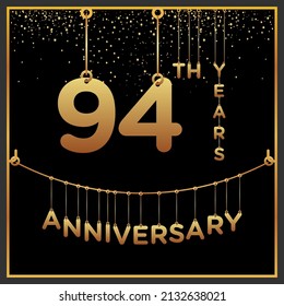 94º aniversario, diseño vectorial para la celebración del aniversario con color dorado sobre fondo negro, diseño simple y de lujo. plantilla de vector de logotipo