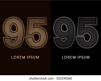 95 ,abstract luxury font, Designed using gold and black line square, geometric shape, graphic vector.