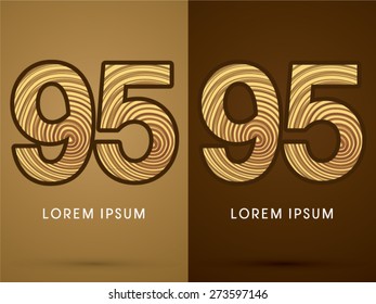 95 ,Abstract Number, font, concept wood, sign ,logo, symbol, icon, graphic, vector.