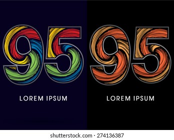 95 ,Abstract Number , font, concept Spin,designed using colors and gold silver bronze grunge brush,sign ,logo, symbol, icon, graphic, vector.