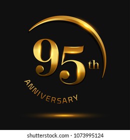 95 Anniversary Celebration Design.invitation card, and greeting card. elegance golden color isolated on black background