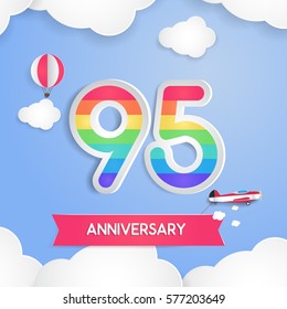 95 Anniversary Celebration Logo with Rainbow Colored and using Paper Art Design Style