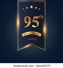 95 anniversary celebration logotype. anniversary logo with confetti golden colored isolated on black blue background, vector design for greeting card and invitation card and celebration event