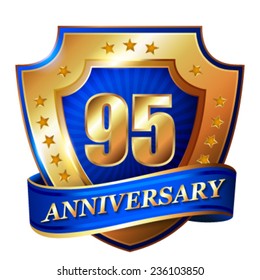 95 Anniversary golden label with ribbon.