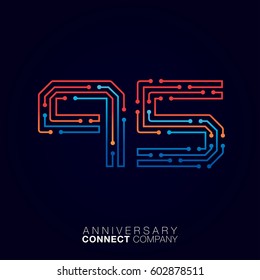 95 Anniversary, Letter ninety-five logotype orange and blue color,Technology and digital abstract dot connection company vector logo