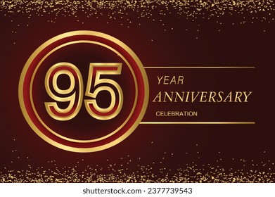 95 anniversary logo with confetti and golden ring. vector design for greeting card and invitation card.
