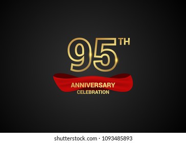 95 anniversary logotype design with line golden color and red isolated on dark background