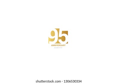 95 anniversary, minimalist logo. Tenth years, jubilee, greeting card. Birthday invitation. year sign. Gold space vector illustration on white background - Vector