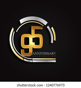 95 anniversary template design golden and silver color with ring memorial celebration event