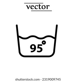 95 C water temperature washing line icon. filled flat sign for mobile concept and web design. Wash machine instruction illustration on white background..eps