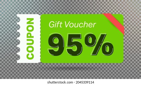 95% coupon promotion sale for website, internet ads, social media. Big sale and super sale coupon code 95 percent discount gift voucher coupon vector illustration summer offer ends weekend holiday