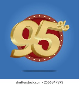 95% Discount Offer with Stunning 3D Gold Text and Bold Red-Blue Contrast Background Design