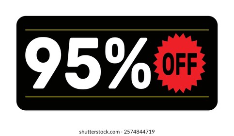 95% discount tag. icon vector Black, white and rad rectangular shape, perfect for marketing promotions