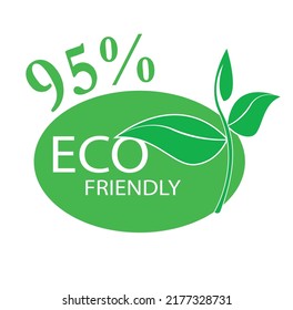 95% Eco friendly stamp icons Vector illustration with Green organic plant leaf. use for label sticker. 
