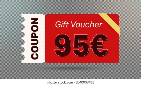 95 euro coupon promotion sale for website, internet ads, social media.Big sale and super sale coupon code euro 95 discount gift voucher coupon vector illustration summer offer ends weekend