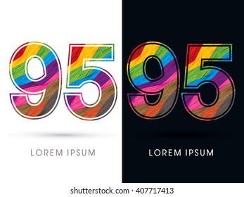 95 Font , colorful wave, designed using colorful grunge brush graphic vector