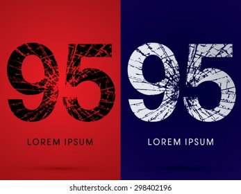 95 ,Font , destroy, broken mirror,  broken glass, graphic vector.