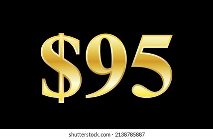$95 gold dollar. Symbol price and promotional offer. product price tag