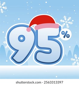 95% Holiday Discount with a Winter Touch On Blue Background