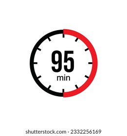 Die 95 Minuten, hör auf, Vektorsymbol zu sehen. Stoppen Sie die Uhr Symbol im flachen Stil auf weißem Hintergrund. Vektorgrafik.