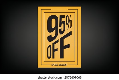 95% (ninety-five percent) off. Yellow card for promotions and offers.
