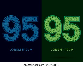 95 Number, Abstract Font, Text, Typography, concept luxury natural blue and green, pattern, graphic vector