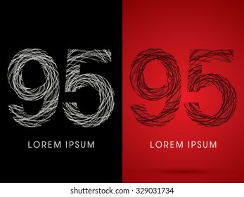 95 Number Font design using confuse line graphic vector.