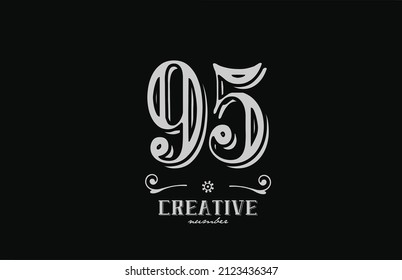 95 number logo icon with black and white colors. Creative vintage template for business and company