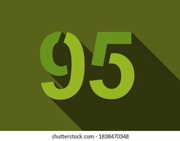 95 Number with long shadow, green colors cutting style. For logo, brand label, design elements, corporate identity, application & more. Vector editable illustration.