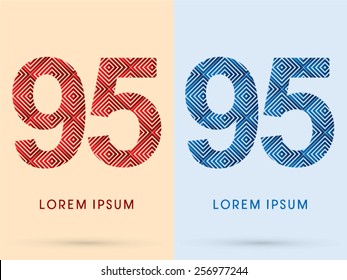 95 ,Number ,Luxury font, designed using red and blue line square geometric shape, hot and cool tone, logo, symbol, icon, graphic, vector.