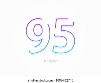 95 number, outline stroke gradient font. Trendy, dynamic creative style design. For logo, brand label, design elements, application and more. Isolated vector illustration