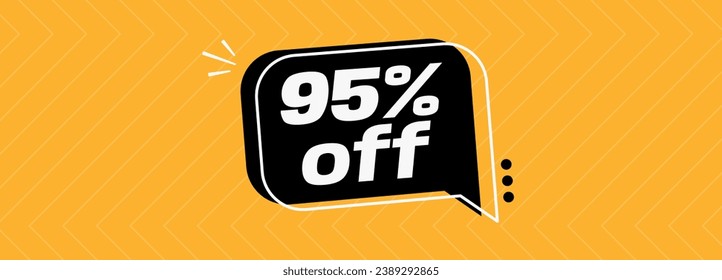 95% off. Banner with special sale five percent off black speech bubble and yellow background.