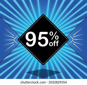 95 % Rabatt. Blue Banner - schwarzer Ballon für große Umsätze.