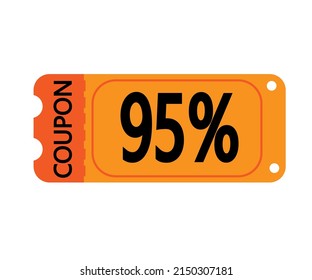 95% Off Coupon Vector. Orange Perforated Coupon Template On White Background For Stores